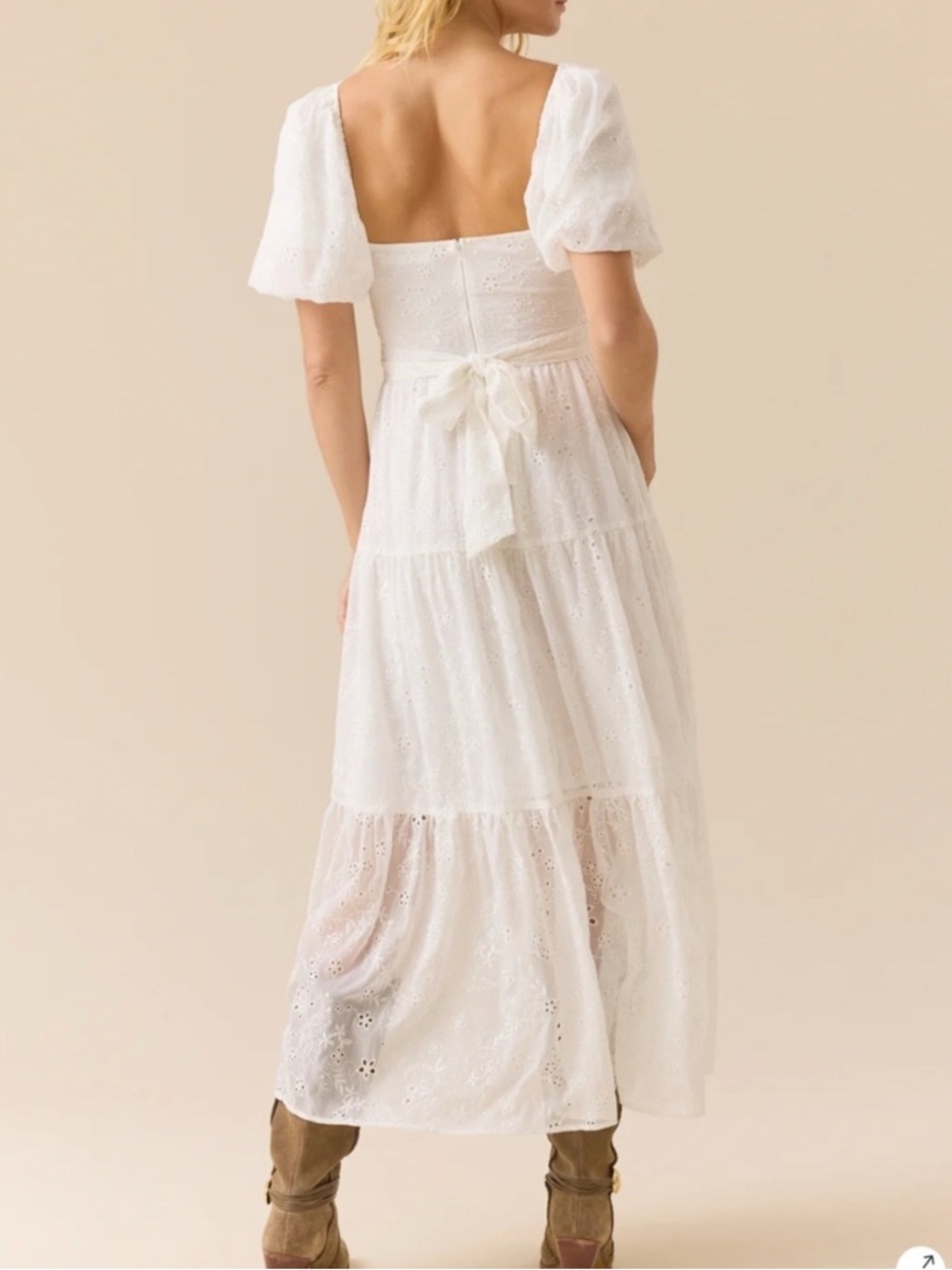 Altar’d State Daniellza Dress - Cream Puff-Sleeve Maxi Dress with Twist Front - Picture 2 of 6
